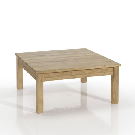 Mesa de centro cuadrada con pata recta en acabado madera.