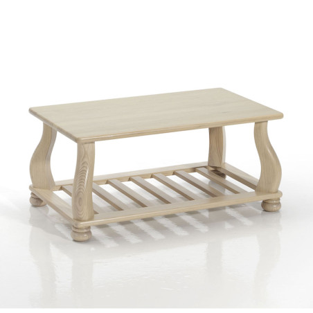 Mesa de centro rectangular con estante inferior.