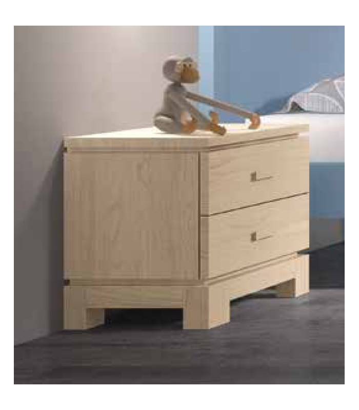 mesita noche 2 cajones 60 cm. en madera maciza de pino
