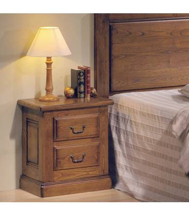 Mesita de noche en estilo rustico realizada con madera de roble macizo.
